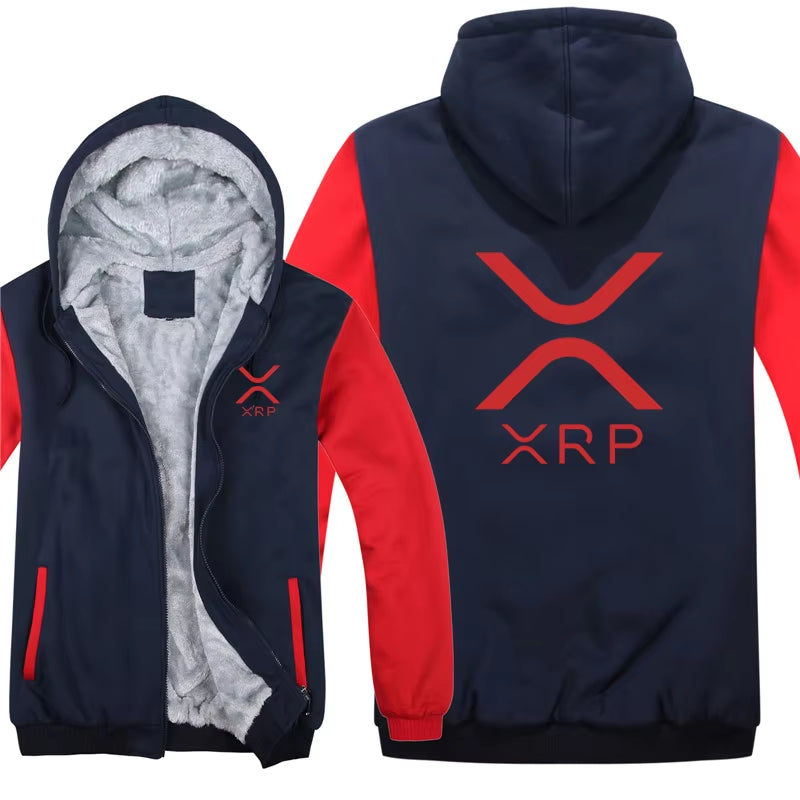 Ripple XRP Cryptocurrency Sweatshirts Men Cool Winter Thicken Wool Liner Crypto Hoodies Pullover