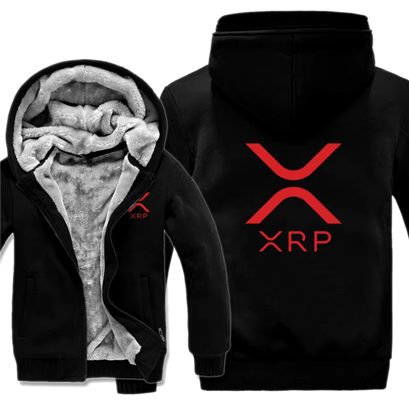 Ripple XRP Cryptocurrency Sweatshirts Men Cool Winter Thicken Wool Liner Crypto Hoodies Pullover