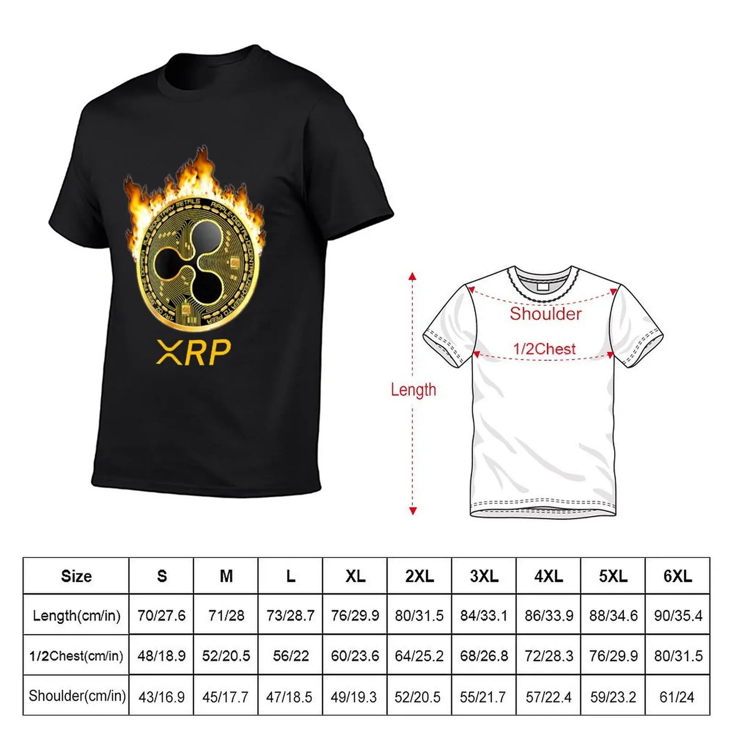 Ripple XRP Shirt New Logo Crypto Currency Coin Fire T-Shirt Sweat Kawaii Clothes Heavy Weight T Shirts for Men