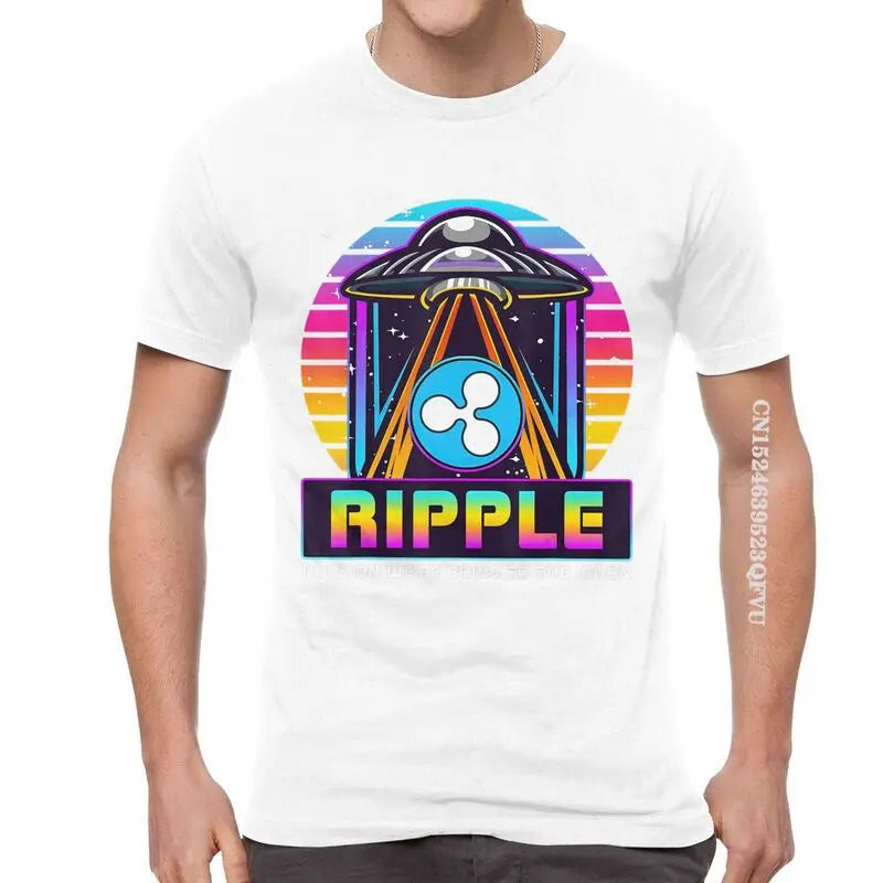 Men'S Ripple XRP HODL on We Are Going to the Moon T Shirts Vaporwave Bitcoin Tshirt Hip Hop T Shirt Cotton Oversized Tee Tops