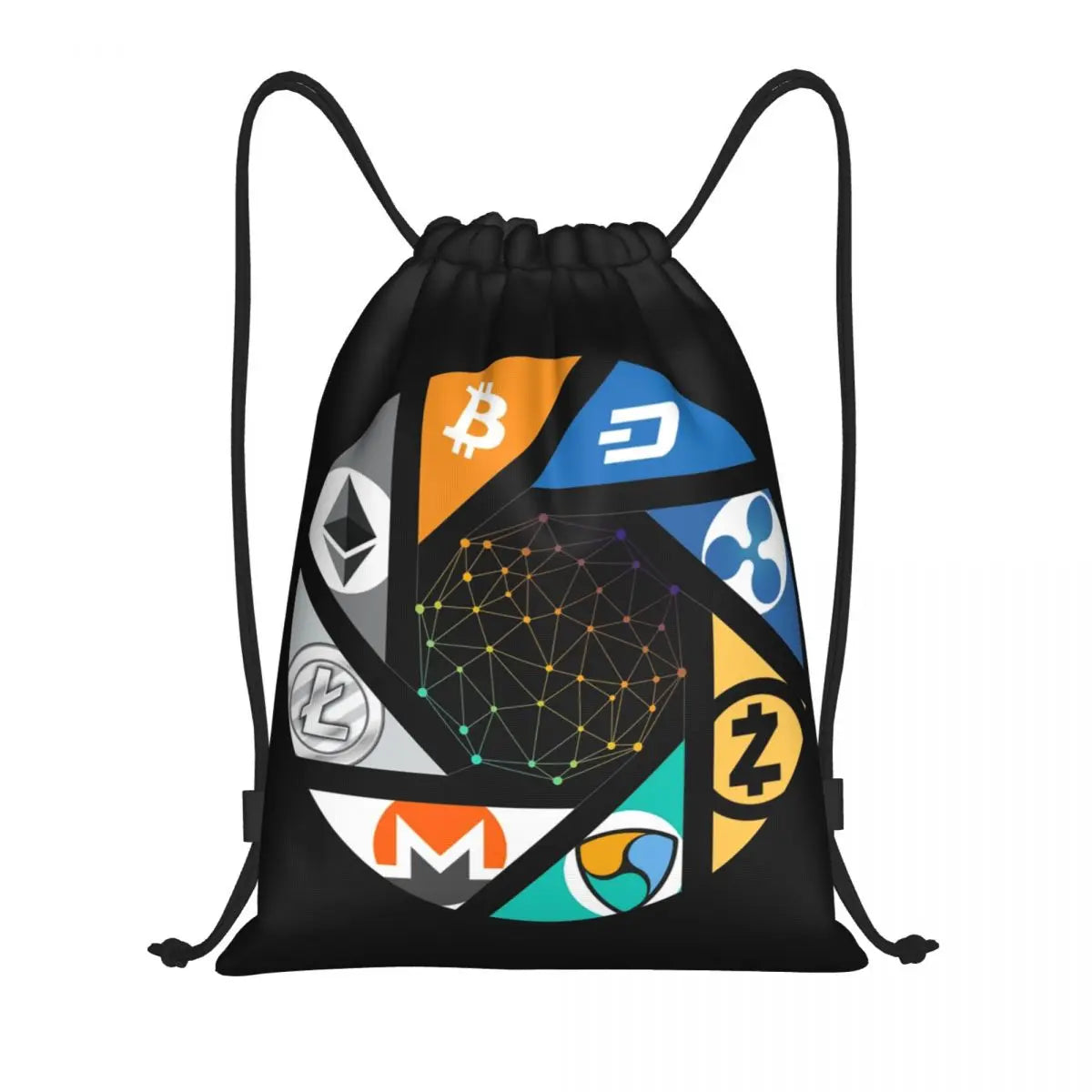 Custom Crypto Coins Altcoin Blockchain Logo Drawstring Bag Women Men Lightweight Bitcoin Ethereum Sports Gym Storage Backpack