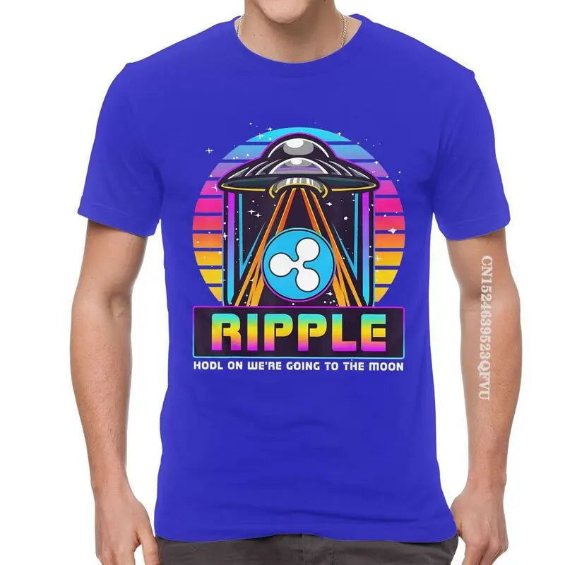 Men'S Ripple XRP HODL on We Are Going to the Moon T Shirts Vaporwave Bitcoin Tshirt Hip Hop T Shirt Cotton Oversized Tee Tops