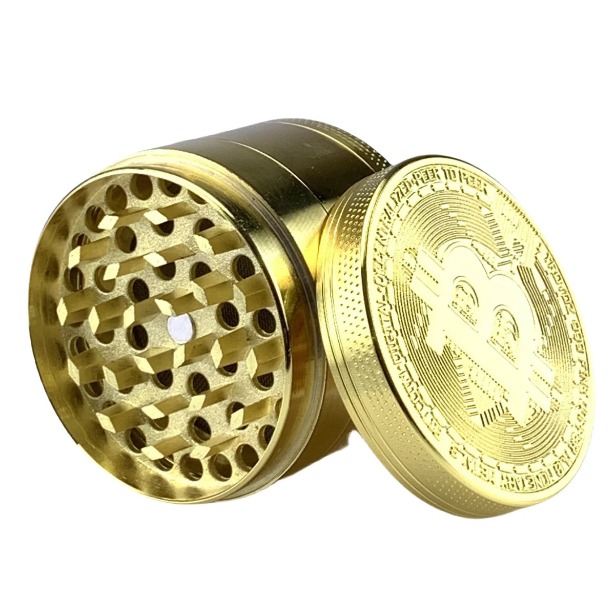 50mm Bitcoin Gold 4-Layer Herb Grinder - Premium Metal Spice and Tobacco Mill for Smoking Accessories and Kitchen Use