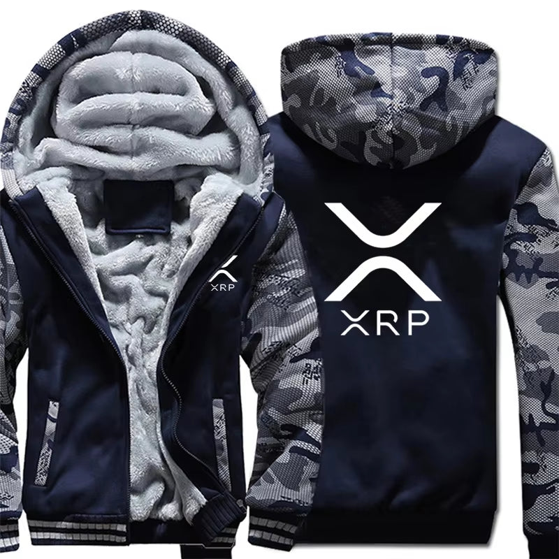 Ripple XRP Cryptocurrency Sweatshirts Men Cool Winter Thicken Wool Liner Crypto Hoodies Pullover