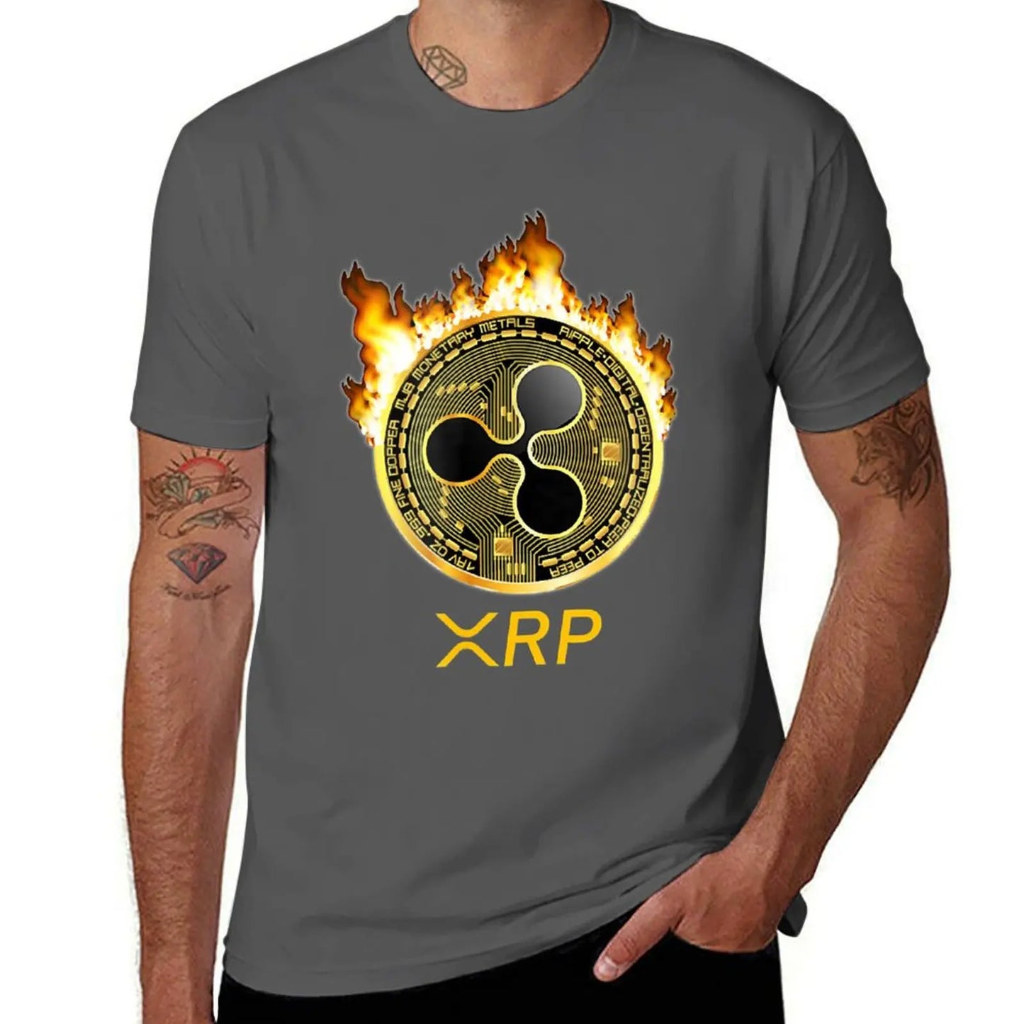 Ripple XRP Shirt New Logo Crypto Currency Coin Fire T-Shirt Sweat Kawaii Clothes Heavy Weight T Shirts for Men