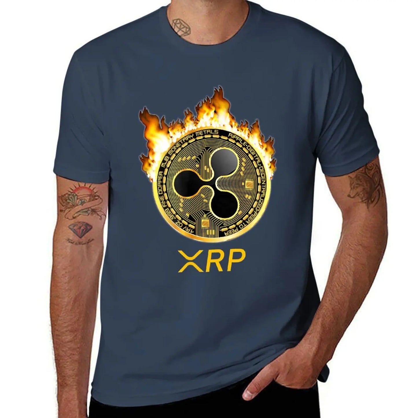 Ripple XRP Shirt New Logo Crypto Currency Coin Fire T-Shirt Sweat Kawaii Clothes Heavy Weight T Shirts for Men