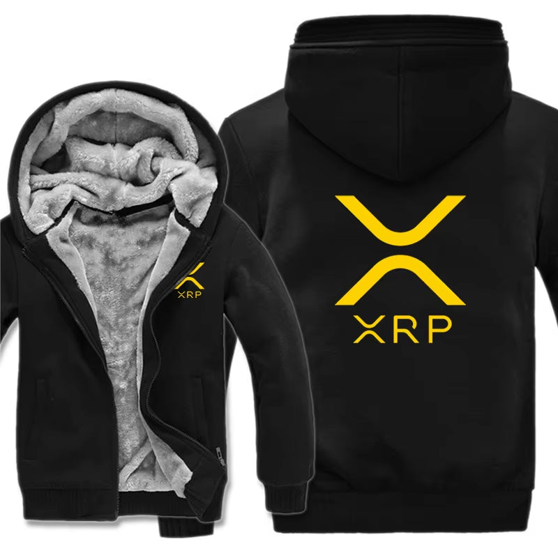 Ripple XRP Cryptocurrency Sweatshirts Men Cool Winter Thicken Wool Liner Crypto Hoodies Pullover