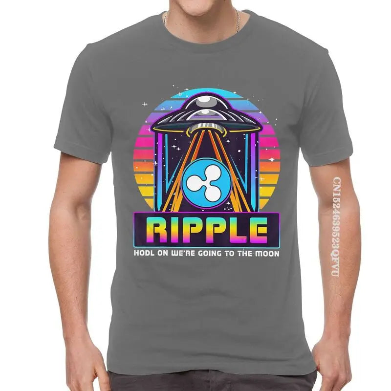 Men'S Ripple XRP HODL on We Are Going to the Moon T Shirts Vaporwave Bitcoin Tshirt Hip Hop T Shirt Cotton Oversized Tee Tops