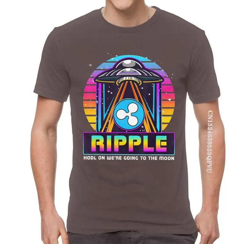 Men'S Ripple XRP HODL on We Are Going to the Moon T Shirts Vaporwave Bitcoin Tshirt Hip Hop T Shirt Cotton Oversized Tee Tops