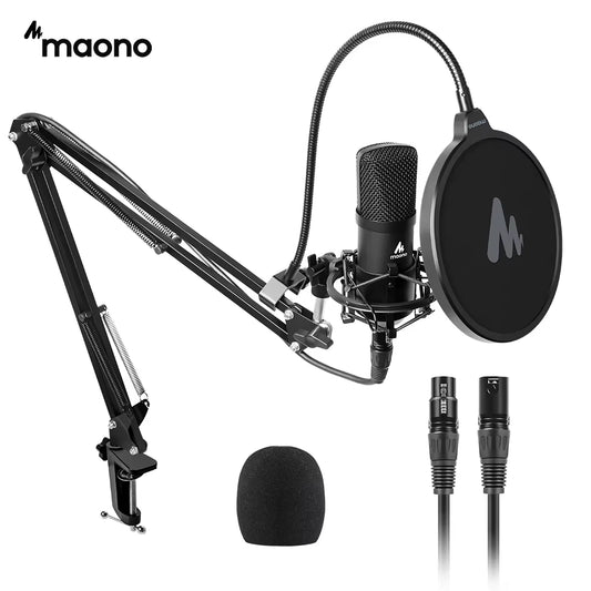 XLR Condenser Microphone Professional Studio Cardioid Mikrofon Kit Podcast Streaming Mic for Broadcast Youtube Recording