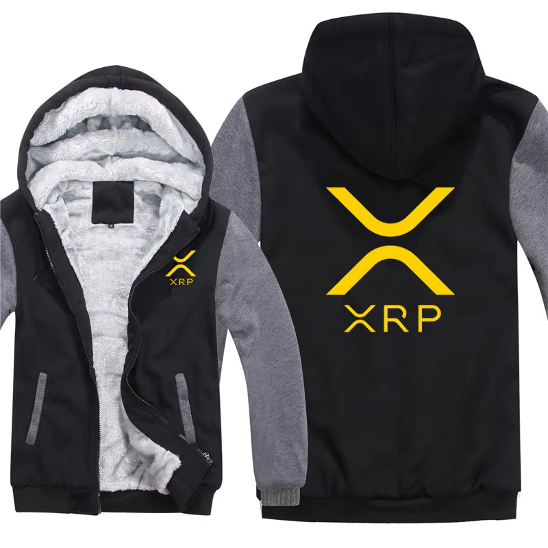 Ripple XRP Cryptocurrency Sweatshirts Men Cool Winter Thicken Wool Liner Crypto Hoodies Pullover