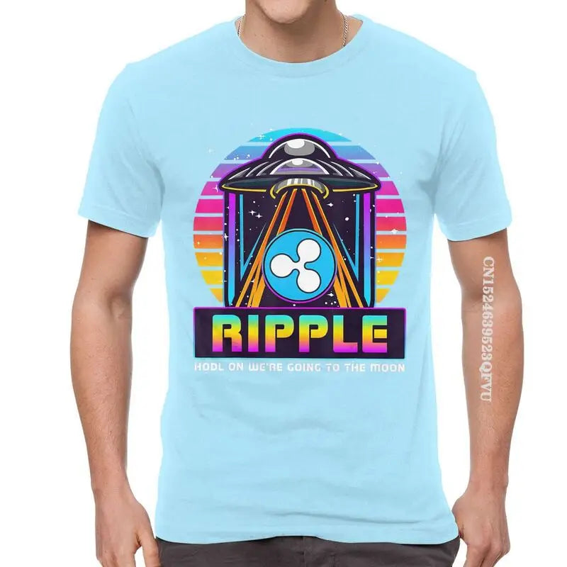 Men'S Ripple XRP HODL on We Are Going to the Moon T Shirts Vaporwave Bitcoin Tshirt Hip Hop T Shirt Cotton Oversized Tee Tops