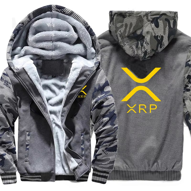 Ripple XRP Cryptocurrency Sweatshirts Men Cool Winter Thicken Wool Liner Crypto Hoodies Pullover
