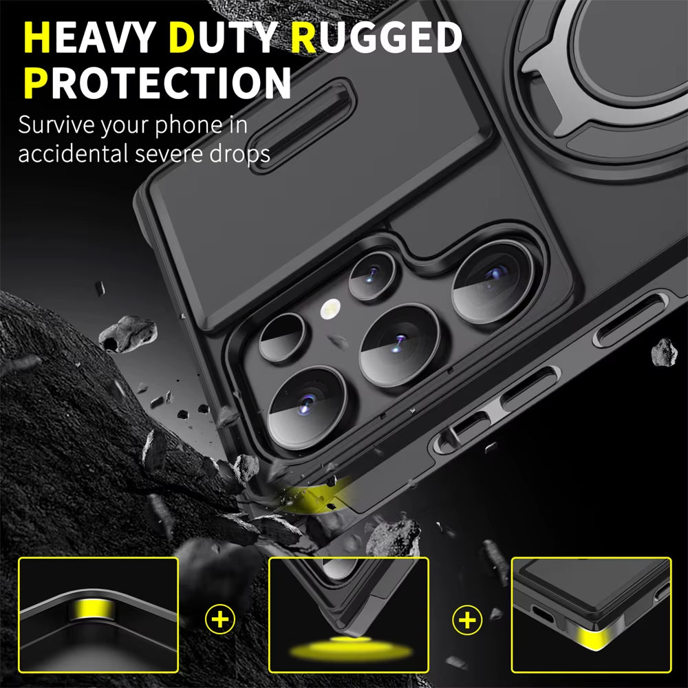 Magnetic Slide Camera Protection Phone Case for Samsung Galaxy S25 Edge, S24, S23 Plus, S21, S22 Ultra, FE, A54, A15, A14, A05, and A05S