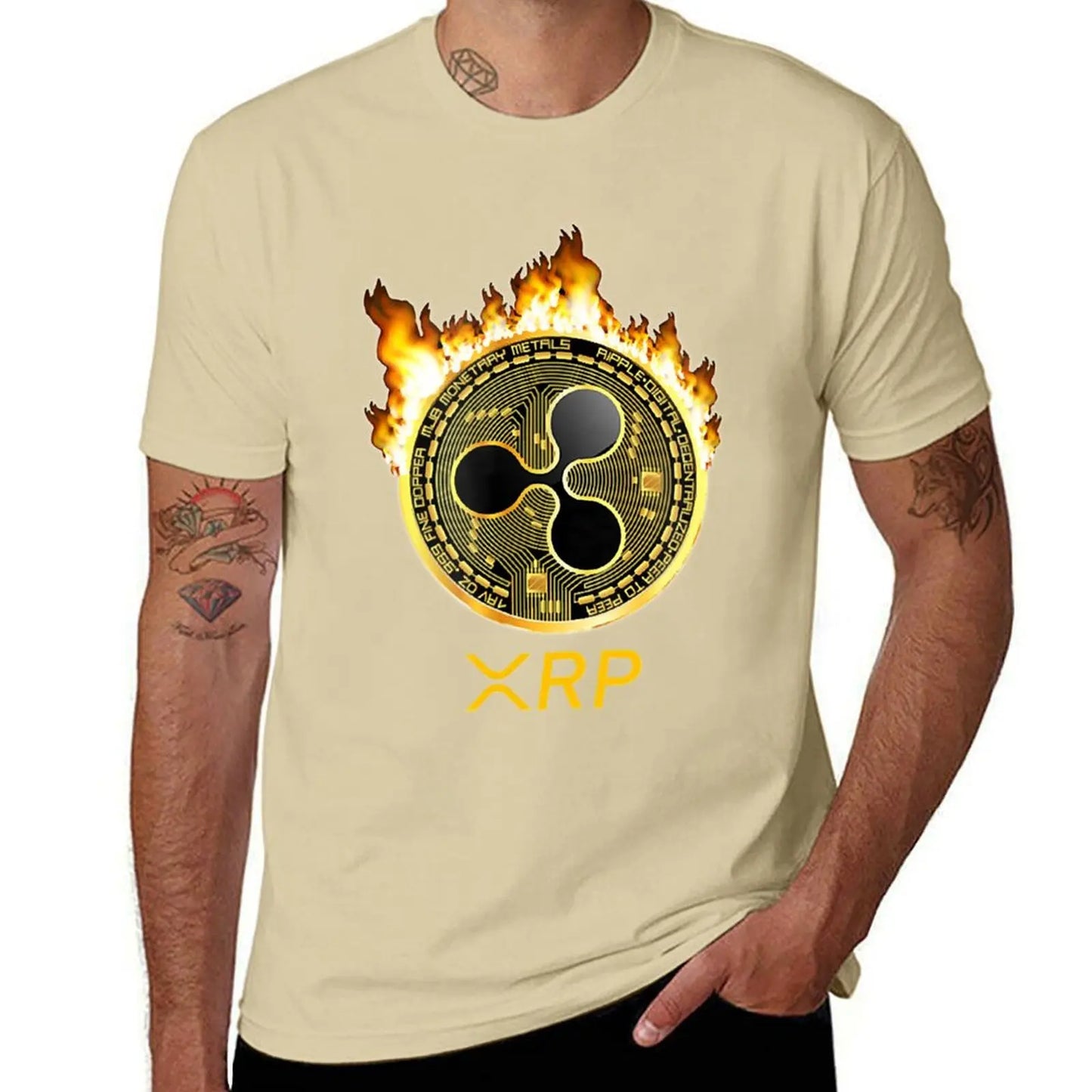 Ripple XRP Shirt New Logo Crypto Currency Coin Fire T-Shirt Sweat Kawaii Clothes Heavy Weight T Shirts for Men