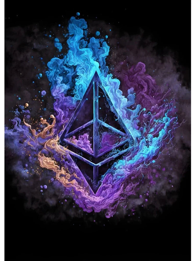 Watercolor Crypto Splatter Bitcoin Ethereum Poster ETH BTC Crypto Virtual Coins Canvas Painting Wall Art for Office Room Decor