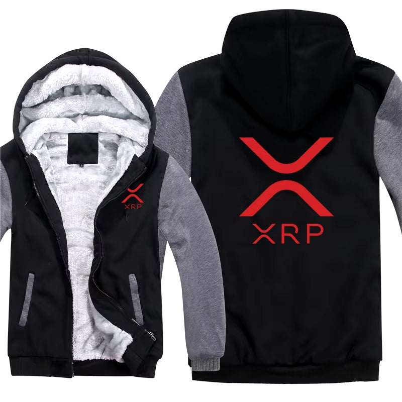 Ripple XRP Cryptocurrency Sweatshirts Men Cool Winter Thicken Wool Liner Crypto Hoodies Pullover