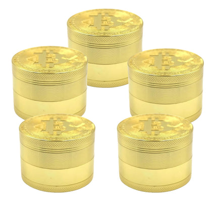 50mm Bitcoin Gold 4-Layer Herb Grinder - Premium Metal Spice and Tobacco Mill for Smoking Accessories and Kitchen Use