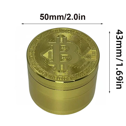 50mm Bitcoin Gold 4-Layer Herb Grinder - Premium Metal Spice and Tobacco Mill for Smoking Accessories and Kitchen Use