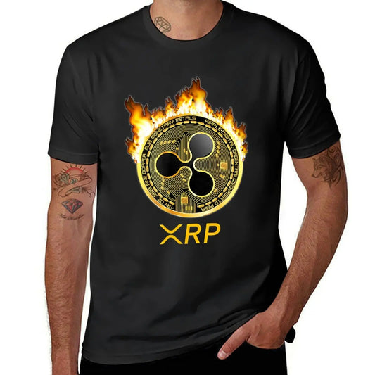 Ripple XRP Shirt New Logo Crypto Currency Coin Fire T-Shirt Sweat Kawaii Clothes Heavy Weight T Shirts for Men