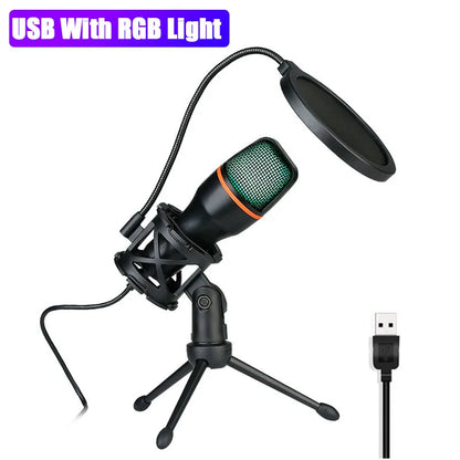 3.5Mm USB/RGB Condenser Wired Microphone for PC Laptop Gaming Podcast Studio Professional Anti-Blowout Desktop Microphone