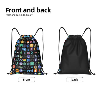 Custom Crypto Coins Altcoin Blockchain Logo Drawstring Bag Women Men Lightweight Bitcoin Ethereum Sports Gym Storage Backpack