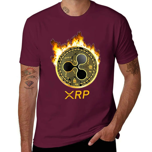 Ripple XRP Shirt New Logo Crypto Currency Coin Fire T-Shirt Sweat Kawaii Clothes Heavy Weight T Shirts for Men