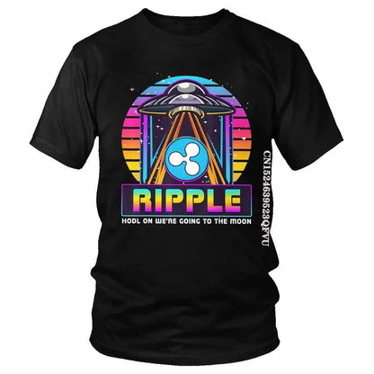 Men'S Ripple XRP HODL on We Are Going to the Moon T Shirts Vaporwave Bitcoin Tshirt Hip Hop T Shirt Cotton Oversized Tee Tops