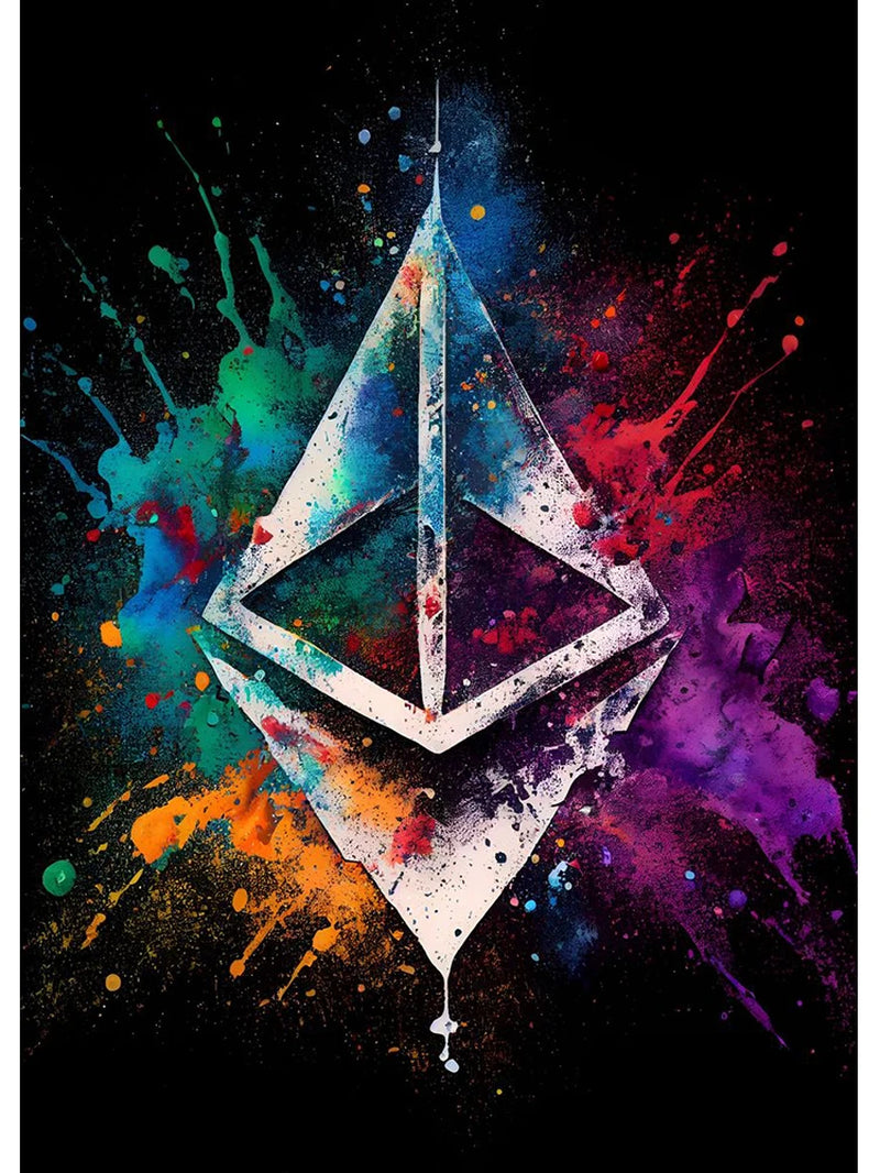 Watercolor Crypto Splatter Bitcoin Ethereum Poster ETH BTC Crypto Virtual Coins Canvas Painting Wall Art for Office Room Decor