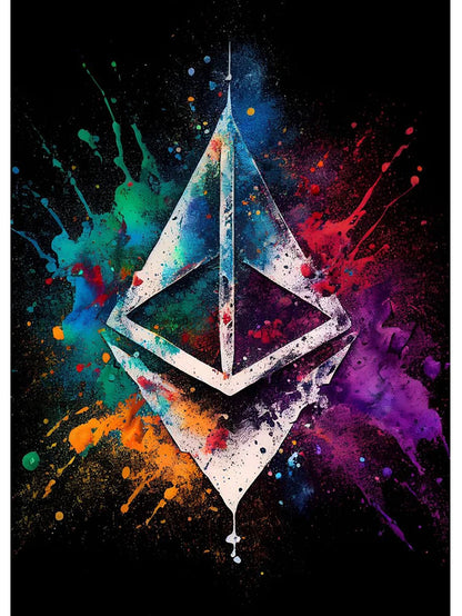Watercolor Crypto Splatter Bitcoin Ethereum Poster ETH BTC Crypto Virtual Coins Canvas Painting Wall Art for Office Room Decor