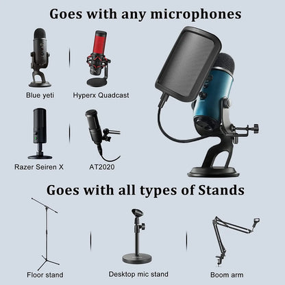 Metal Pop Filter Universal Microphone Windscreen Studio Recording Condenser Microphone for Blue Yeti Mic Sound Filter