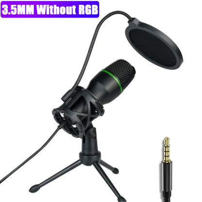 3.5Mm USB/RGB Condenser Wired Microphone for PC Laptop Gaming Podcast Studio Professional Anti-Blowout Desktop Microphone