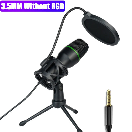 3.5Mm USB/RGB Condenser Wired Microphone for PC Laptop Gaming Podcast Studio Professional Anti-Blowout Desktop Microphone
