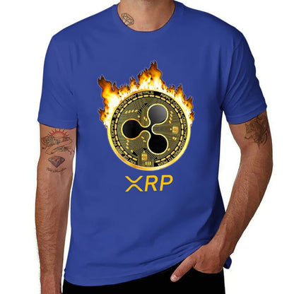 Ripple XRP Shirt New Logo Crypto Currency Coin Fire T-Shirt Sweat Kawaii Clothes Heavy Weight T Shirts for Men