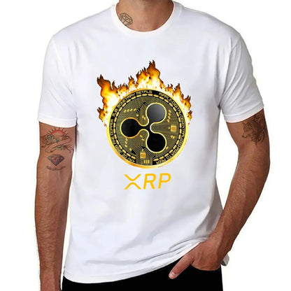 Ripple XRP Shirt New Logo Crypto Currency Coin Fire T-Shirt Sweat Kawaii Clothes Heavy Weight T Shirts for Men