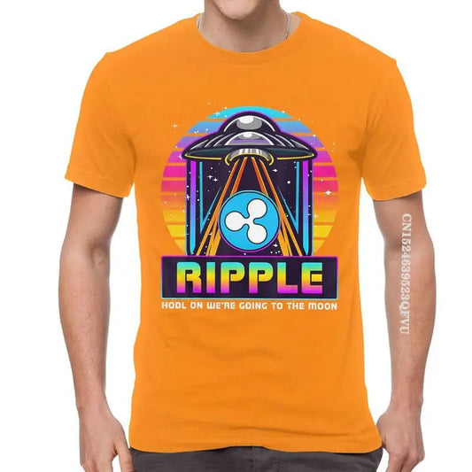 Men'S Ripple XRP HODL on We Are Going to the Moon T Shirts Vaporwave Bitcoin Tshirt Hip Hop T Shirt Cotton Oversized Tee Tops