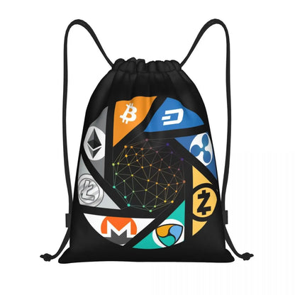 Custom Crypto Coins Altcoin Blockchain Logo Drawstring Bag Women Men Lightweight Bitcoin Ethereum Sports Gym Storage Backpack