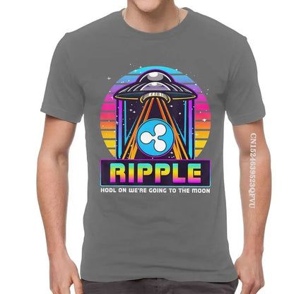 Men'S Ripple XRP HODL on We Are Going to the Moon T Shirts Vaporwave Bitcoin Tshirt Hip Hop T Shirt Cotton Oversized Tee Tops