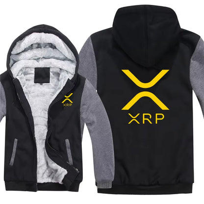 Ripple XRP Cryptocurrency Sweatshirts Men Cool Winter Thicken Wool Liner Crypto Hoodies Pullover