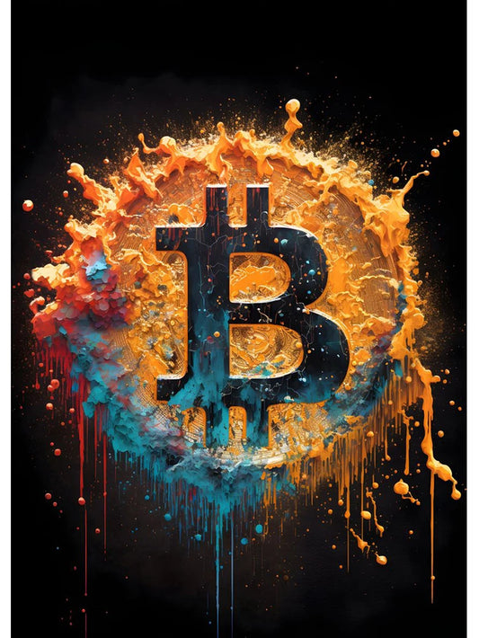 Watercolor Crypto Splatter Bitcoin Ethereum Poster ETH BTC Crypto Virtual Coins Canvas Painting Wall Art for Office Room Decor