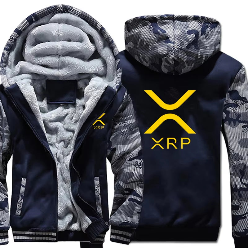 Ripple XRP Cryptocurrency Sweatshirts Men Cool Winter Thicken Wool Liner Crypto Hoodies Pullover