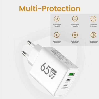 Total 65W Gan Charger USB PD Type C Fast Charging Muti 3 Ports Mobile Phone Adapter for Iphone 15 Pro Max Samsung Xiaomi Huawei