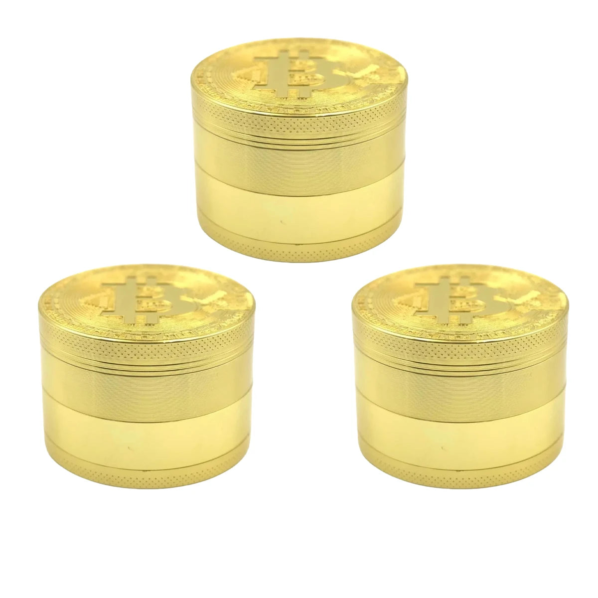 50mm Bitcoin Gold 4-Layer Herb Grinder - Premium Metal Spice and Tobacco Mill for Smoking Accessories and Kitchen Use