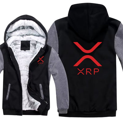 Ripple XRP Cryptocurrency Sweatshirts Men Cool Winter Thicken Wool Liner Crypto Hoodies Pullover